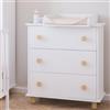 zee LUMI Fasciatoio Cassettiera 83x93x48 cm Bianco con Piano Fasciatoio 3 Cassetti Estrazione Completa Cassettiera Neonato Cameretta Maniglie e Piedi in Legno Massello di Faggio