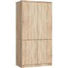 AKORD Armadio Guardaroba S90, 4 Ante, 4 Ripiani e Asta Appendiabiti, Mobile per Camera da Letto e Ufficio, Laminato, 90x51x180 cm, Rovere Sonoma