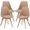 [en.casa] Set 4 Sedie con Gambe in Legno di Faggio e Scocca Rivestita in Tessuto Bouclé Seduta Imbottita Design Ergonomico per Sala Pranzo Cucina Ufficio - Tortora