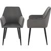 [en.casa] Set da 2 Sedie con Braccioli e Schienale 2 Poltrone per Sala Pranzo e Studio Poltroncine Moderne Imbottite Rivestimento in Effetto Velluto - Grigio Scuro