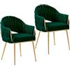 SUPPNEED Set di 2 sedie da pranzo in velluto, per soggiorno, sala da pranzo con braccioli, sedie da cucina con schienale alto intrecciato a mano, con gambe dorate, sedia da balcone(Verde Smeraldo,2)