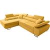 Robin Inspire Saturn Premium Divano angolare con funzione letto cassetto per biancheria e cuscini Poggiatesta regolabili stile moderno giallo angolo a sinistra 272 x 200 x 90