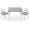 COSTWAY Set Tavolo e 2 Sedie per Bambini 3-6 Anni, Sedie Ergonomiche in Legno con Schienali a Forma di Orecchie di Coniglio, Portata 40kg, Salvaspazio, Ideale per Gioco e Disegno (Grigio)