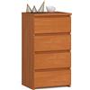 AKORD | Cassettiera a 4 Cassetti | Credenza Alta | Moderna Mobiletto per Soggiorno Sala da Pranzo Camera da Letto Corridoio Bagno | Armadio Cameretta | 35x40x74 cm | Ontano