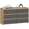 AKORD Cassettiera CL-100 6 (2 x 3) Cassetti | Moderna Mobiletto per Soggiorno Sala da Pranzo Camera da Letto | Armadio Cameretta | 35 x 100 x 57 cm | Rovere Artisan + Frontale Grigio Grafite