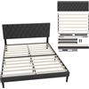 UISEBRT Letto imbottito 160 x 200 cm - Telaio letto con bottoni, struttura per letto a piattaforma con testiera imbottita in similpelle, supporto per doghe in legno, letto matrimoniale per adulti