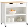 SoBuy Mobile Cucina Salvaspazio Carrello Cucina con Ruote Credenza Cucina Mobiletto Cucina Dispensa Isola Cucina Mobile Cucina con Cassetti Piano in Legno Bianco-Naturale 98x94x58 cm FKW74-WN
