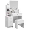 Dripex Toeletta con Specchio e Sgabello Imbottito Postazione Trucco, 4 Cassetti, con Mensole Bianco