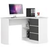 AKORD Scrivania ad Angolo B-16 con 3 Cassetti e 2 Ripiani | Scrivania ad Angolo per Ufficio in Casa | L124 x H77 x P85, 48 kg | Bianco & Grigio Grafite Frontale