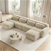 Cayipng Divano angolare-U,divano modulare,divano 4 posti con 2 poggiapiedi,4 cuscini,divani da soggiorno con Braccioli extra larghi ergonomico,imbottitura altamente elastica 32D,base antiscivolo,Cachi chiaro