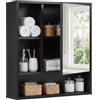LIFEZEAL Armadietto da Parete per Bagno con Specchio, Mobiletto per Bagno con Mensola Regolabile e Rimovibile, Comparto Aperto, Porta a Specchio, per Soggiorno, Ingresso, 55 x 16 x 61 cm (Nero)