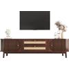 HAINEW Mobile TV in stile country, con ante e cassetti in rattan, supporto TV con lati in rattan, mobile TV per soggiorno, sala da pranzo (colore legno e giallo chiaro)