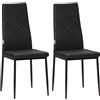 HOMCOM Set di 2 Sedie Sala da Pranzo in Finta Pelle, Sedie Cucina con Schienale Alto con Cuciture a Diamante e Gambe in Acciaio, Sedia Moderne per Cucina, Camera da Letto, Ufficio e Soggiorno, Nero
