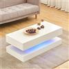 JYMTOM Tavolino da salotto tavolino moderno in legno con luci a LED, tavolino da caffè bianco lucido con 2 cassetti rettangolari 105 x 50 x 37 cm, mobili da casa ufficio (2 cassetti, bianco)