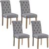 Yaheetech Set 4 Sedie Imbottite Sala da Pranzo con Schienale Alto Sedia da Cucina Gambe in Legno Sedie Eleganti Massello con Bottoni per Soggiorno Camera da Letto Grigio Scuro/Tessuto