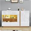 SUKY Credenza Soggiorno Moderno in Legno con LED, Mobile Ingresso Bianco con Vetro, Base in Legno, Madia Ingresso per Soggiorno Cucina Sala da Pranzo, 138 * 38 * 90,5cm
