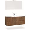 AQA DESIGN mobile bagno composizione 4 pezzi, mobile bagno con lavabo, base sospesa con frontali in MDF cannettato, set mobili bagno nr2 cassetti - Rovere - 121x46,5x190 cm
