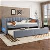 YuQozii Lettino da giorno 90 x 200 cm con letto estraibile, divano letto, letto singolo (senza materasso), design della luce ambientale, lino, stile minimalista (grigio)