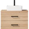UEV Mobile Bagno 80CM con Lavabo in Stile Rustico,Lavandino con Mobiletto da Parete, Mobiletto Bagno Sospeso Impermeabile e Resistente, Naturale