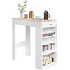 WOLTU Tavolo da Bar, Bancone da Bar con 1 Cassetto e 3 Ripiani, Tavolo Penisola per Cucina, Pub, Bistrot, Legno Ingegnerizzato (Con assi di legno, Bianco+Rovere Chiaro, 100 x 50 x100 cm)