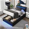 Lubvtti Letto imbottito con LED e connessione USB (supporta la ricarica wireless e via cavo),letto singolo 90x200cm con Testiere e contenitore,telaio del letto con rete a doghe,PU,Nero