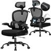 COMHOMA Sedia da ufficio ergonomica, con poggiatesta 3D e supporto lombare, design con gancio integrato, braccioli pieghevoli, cuscino imbottito, carico fino a 150 kg (Schwarz)
