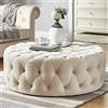 ZUWEPO Lussuoso Comodo Peluche Poggiapiedi Sgabello,Piccolo Tavolino Mordern,Pouf Rotondo In Velluto Trapuntato,Estremità Del Letto Panca Per Soggiorno Camera Da Letto Hosting-Beige 60x60x40cm(24x24x16inch)