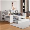 Oxtao Divano letto 90 x 200 cm Letto Multifunzionale con Letto estraibile Presa USB Scrivania Libreria Mensole Mensole Letto Singolo con Rete a Doghe Legno massello (Beige con Letto a Rotelle, 90 x