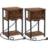 VASAGLE Tavolini con Multipresa, Set di 2, Comodini con 2 Prese AC e 2 Porte USB, 30 x 34 x 58 cm, per Soggiorno, Camera da Letto, Marrone Vintage e Nero LCT646B01