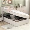Oyemige Letto Imbottito 90x200 cm, Letto Singolo con Contenitore, Rete a Doghe In Metallo, Contenitore Idraulico Laterale, Tessuto di Lino, Adatto Per Camera e Soggiorno, Beige, Senza Materasso