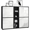Vladon Credenza Cuba V3, nero opaco/bianco lucido - Credenza moderna con 12 scomparti (130,5 x 105,5 x 35,5 cm)