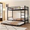 YuQozii Letto in ferro, letto a castello, adatto per bambini e ragazzi, con letto estraibile, quattro griglie laterali sul letto superiore, in ferro, 90 x 200 cm e 90 x 190 cm (nero)