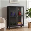 [en.casa] Comò con Ante in Vetro Scanalato Credenza in Acciaio per Soggiorno Mobile Vetrinetta con Scomparto Diviso 84x64x35 cm Nero