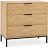 HOMN LIVING Cassettiera Monica 3 cassetti, Colore Legno, 80 cm (Larghezza) 40 cm (profondità) 80 cm (Altezza)