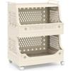 RELAX4LIFE Carrello Portaoggetti a 3/4/5/6 Livelli, Portabiancheria Impilabile con Ruote, Maniglie e Ganci, Salvaspazio in Plastica per Lavanderia, Bagno e Soggiorno, Beige (2 RIPIANI)