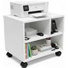 Baroni Home Carrello Ufficio con 4 Rotelle Girevoli a 360°, Mobiletto Organizer per Stampante e Cancelleria, Struttura in MDF Resistente, Montaggio Facile, 30x40x36 cm, 3 Scomparti Bianco
