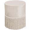 BIANCHERIAWEB Pouf Salotto/Camera con Frangette Imbottito Modello Velvet Malibù Tinta Unita Pouf Beige