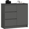 AKORD | Cassettiera K-80 JERRY con 3 Cassetti | Armadio Cameretta con 2 Ripiani e 1 Anta | Moderna Mobiletto per Soggiorno | Moderno | 80x77x35 cm | Grigio Grafite + Frontale Grigio Grafite