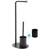 Inbagno Piantana portarotolo e scopino in Acciaio Nero Opaco, 23 x 17 x 71,5 cm, Contenitore e scopino ergonomico Inclusi