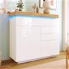 DACHETOU Credenza lucida 115 x 110 x 39 cm con 2 ante e 3 cassetti bianco multiuso per soggiorno camera da letto