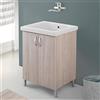Inbagno Mobile lavatoio Lavanderia in Legno con Vasca in Ceramica, con strofinatoio Integrato, Completo di Kit sifone + piletta (Olmo, 60x50 cm 2 Ante)