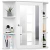 GIANTEX Armadietto Bagno a Parete, Mobiletto Pensile con Ante di Specchio, 6 Scomparti Laterali e 4 Ripiani di Stoccaggio, 3 Colori Disponibili, 66x16,5x63cm (Bianco)