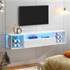 soges Mobile TV sospeso per centro di intrattenimento con luci LED, 140 cm Panca TV a parete con gestione dei cavi, Panca TV Bianco