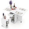 RELAX4LIFE Tavolo da Pranzo con Ante Ribaltabili e Ruote, Tavolo da Cucina Pieghevole con 2 Mensole di Stoccaggio e Cassetto, Console Espandibile Multifunzionale, Bianco