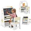 RELAX4LIFE Set Tavolo e Sedie per Bambini a Tema Volpe in HDPE, Tavolino Attività Multifunzione con Lavagnetta Cancellabile, Scaffale, 2 Contenitori in Tessuto, Gomma e Gessetti, 79x49x49cm (Naturale)