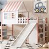 Wyibwy Letto a soppalco per bambini 90 x 200 cm con scaletta di sicurezza e scivolo di sicurezza, vani portaoggetti multilivello, letto per bambini, letto scorrevole, rosa