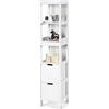 COSTWAY Mobiletto Bagno Alto e Stretto Salvaspazio per Spazi Ridotti Bianco | Colonna a Bagno con 2 Cassetti e 3 Ripiani, Mobile in Legno per Camera da Letto, Soggiorno e Ingresso, 30,5 x 30,5 x 145 cm
