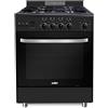 Samet, Cucina a Gas 4 Fuochi 60x60 cm, con Forno a Gas e Grill Elettrico, Classe A, Total Black, Accessori Inclusi, Modello Stromboli