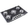 Chynalys Piano cottura a gas a 5 fiamme, bruciatore da incasso, in acciaio inox, fornello a gas, in vetro, colore nero, adatto per gas LPG/NG, batteria accensione automatica a impulsi e protezione dalla fiamma