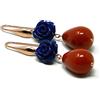 DodiGioielli.it DodiGioielli Orecchini Pendenti Rosellina Blu in Resina e Gocce in Pasta di Corallo Rosso Sardegna | Gancetto in Argento 925 Placcato Oro Rosa | Gioielli Artigianali Made in Italy